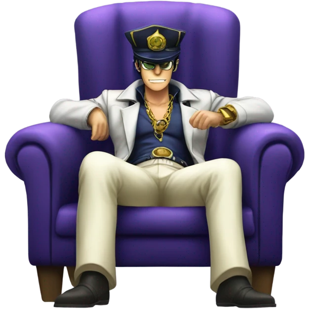 Jotaro kujo sitting in a chair with star platinum emoji