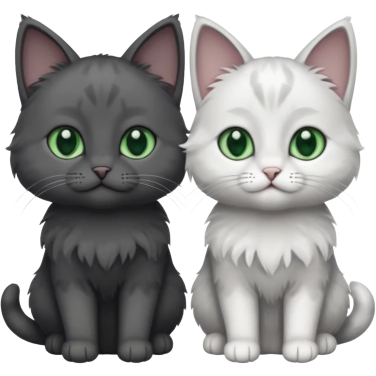 2 different coloured small cats including one dark grey and white cat and one completely solid dark grey cat with green eyes and only white paws emoji
