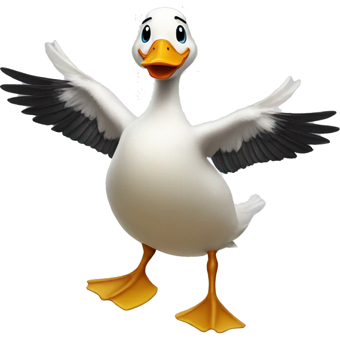animated standing duck face front dancing on snow with wing open emoji