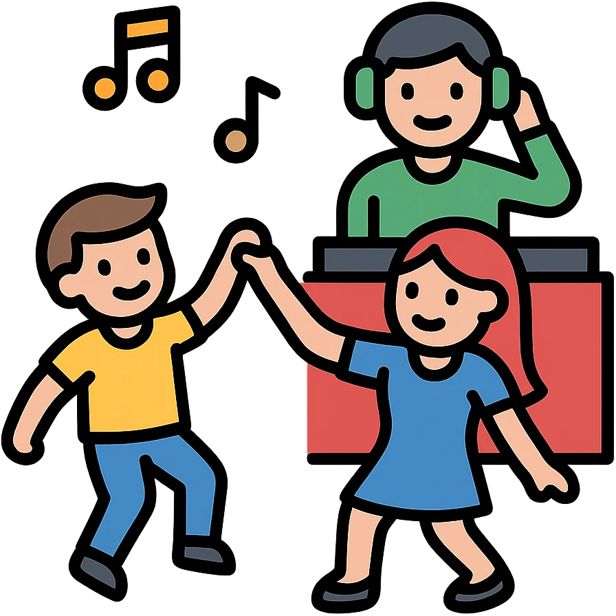 boy dance with older girl at party and DJ watching on it emoji