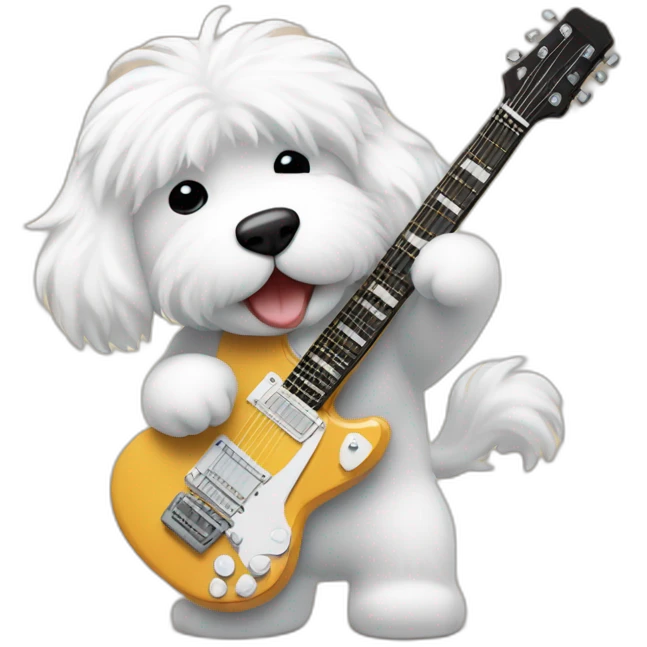 Coton de Tuléar playing electric guitar  emoji