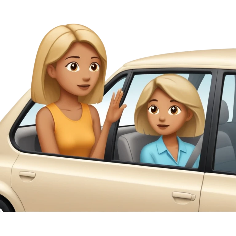 woman leaning talking to person in parked car with window down emoji