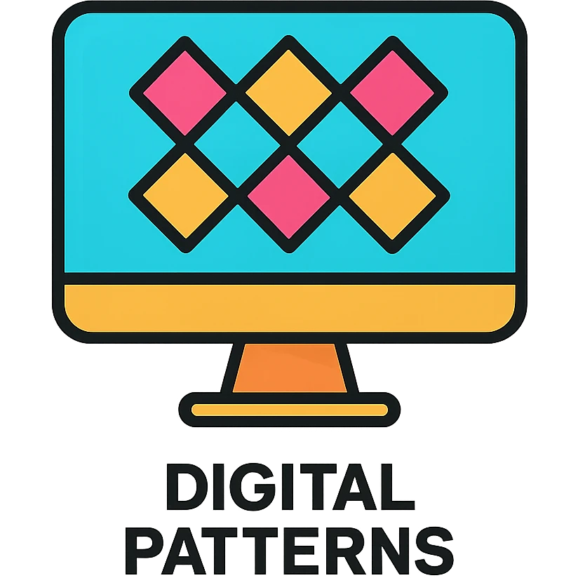 Flat design icon for 'Digital Patterns' depicting a screen with a pattern outline, maintaining a modern and clean look emoji