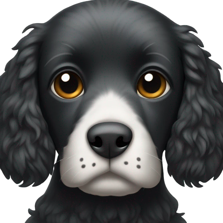 Small completely black spaniel with black fur on his whole face and white fur only on his chest emoji