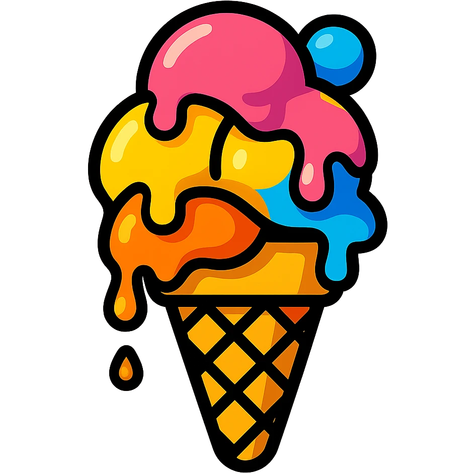 summer ice cream cone with melting scoops playful bright style emoji