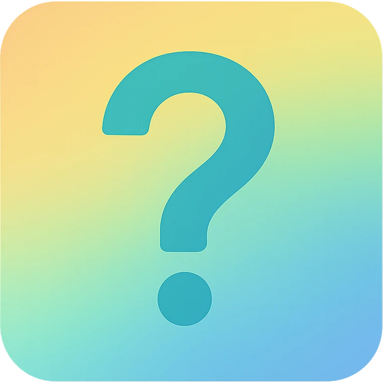 Minimalist colorful square with a central question mark, vibrant colors, no background, clean and simple design. emoji