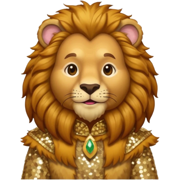Brrr, the Cowardly Lion from The Wizard of Oz with golden brown fur, cream sequin outfit emoji