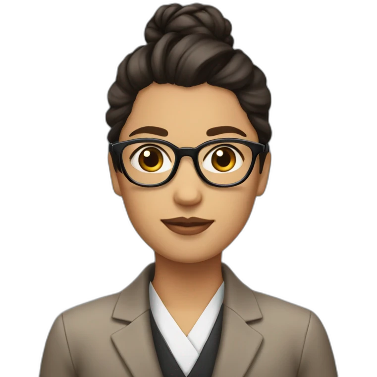 Can you generate an emoji with dark hair in a bun, glasses, brown eyes and wearing a blazer? emoji