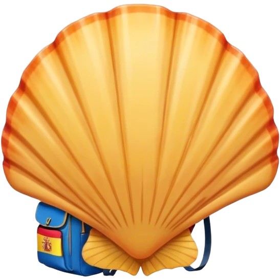 Create an emoji of a scallop shell wearing a backpack with a Spanish country flag attached. emoji