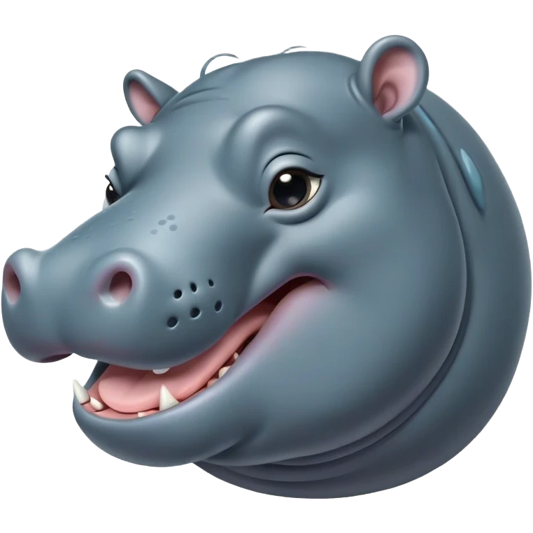 Cinematic Cute Yawning Hippo Portrait Emoji, Head tilted slightly with a dramatic, wide-open yawn, showcasing a soft, smooth slate-gray hide with gently drooping ears, round eyes barely open in drowsy contentment, Simplified yet irresistibly adorable features, highly detailed, glowing with a soft, cozy glow, high shine, relaxed yet expressive, stylized with a touch of aquatic charm, bright and endearing, soft glowing outline, capturing the essence of a sleepy yet affectionate hippo, so drowsy it feels like it could stretch out of the screen and curl up for a nap! emoji