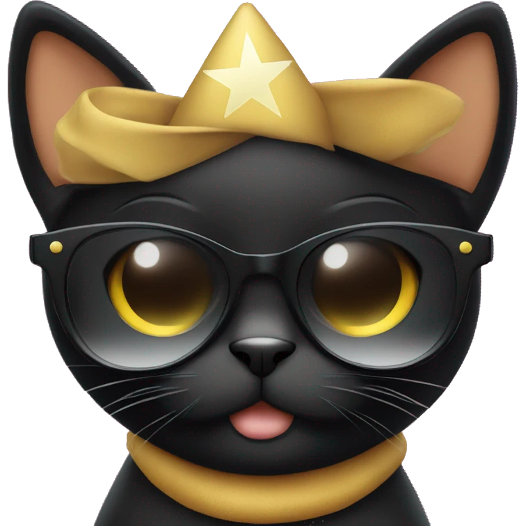 Cute Black cat wearing star shaped sunglasses that is holding a sign with both hands that reads “In the clerb we all fam”  emoji
