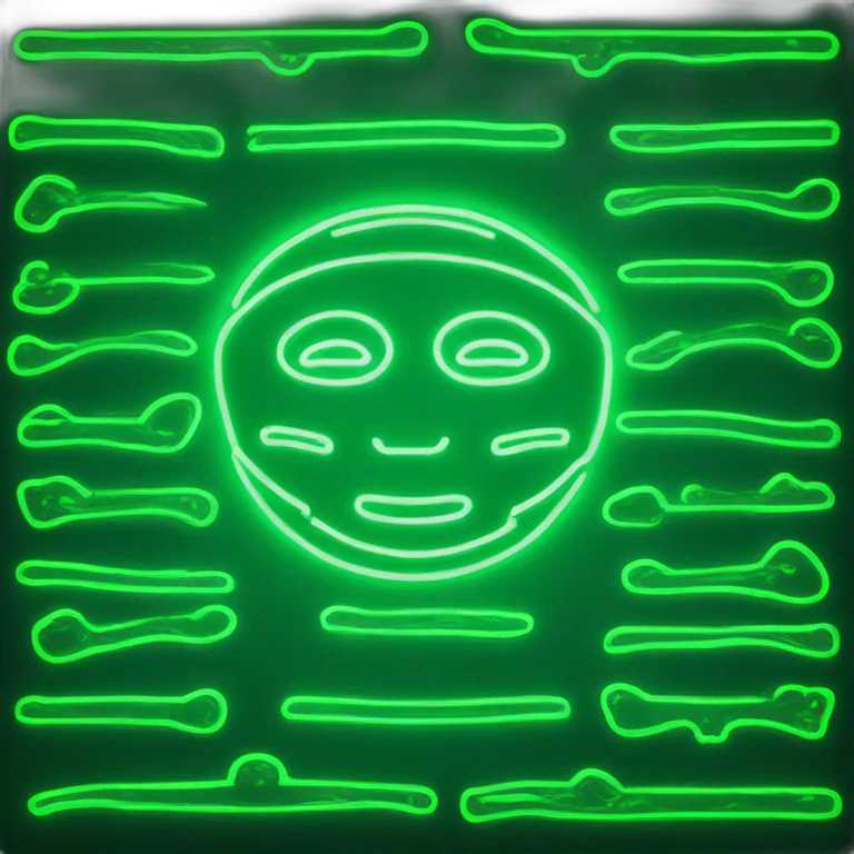 green neon sign in the form of a hieroglyphic emoji