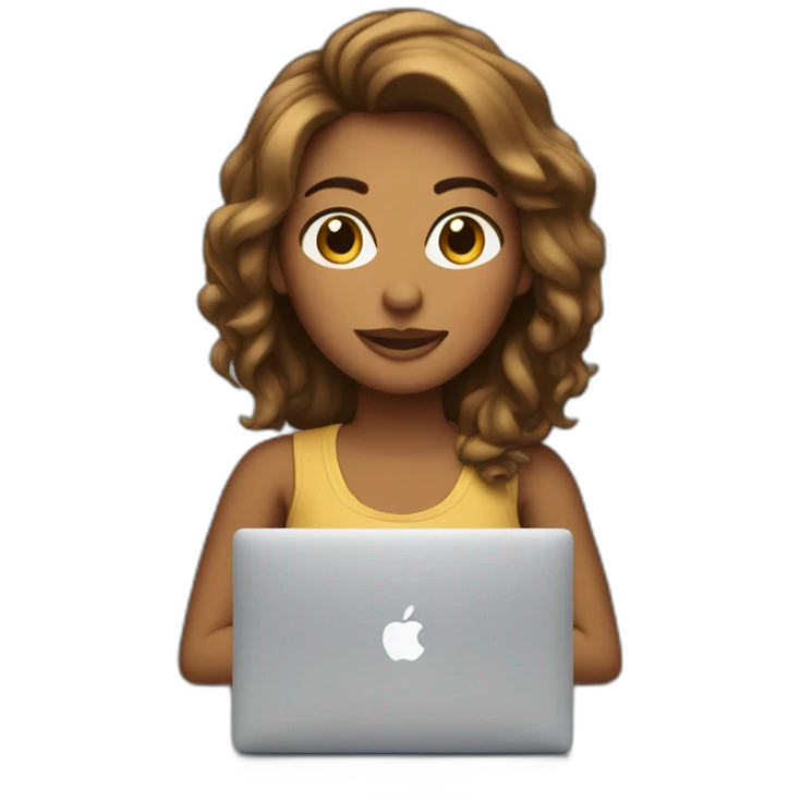 Chica de frente grande y pelo marrón con una MacBook  emoji