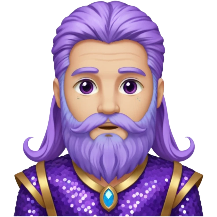 Jupiter from Ancient Gods with lilac skin, long periwinkle hair and beard, purple sequin outfit emoji