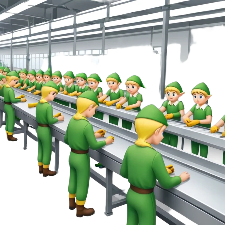 Elves doing manual labor in a long assembly line  emoji