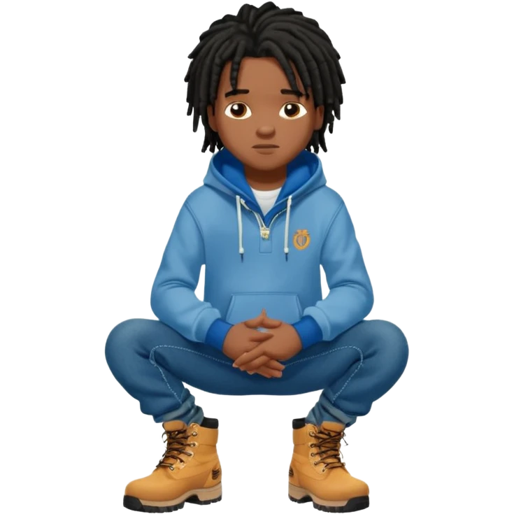 African American boy with short black dreadlocks wearing a Nike hoodie wearing denim skinny jeans and timberland boots with his hands folded across chest emoji
