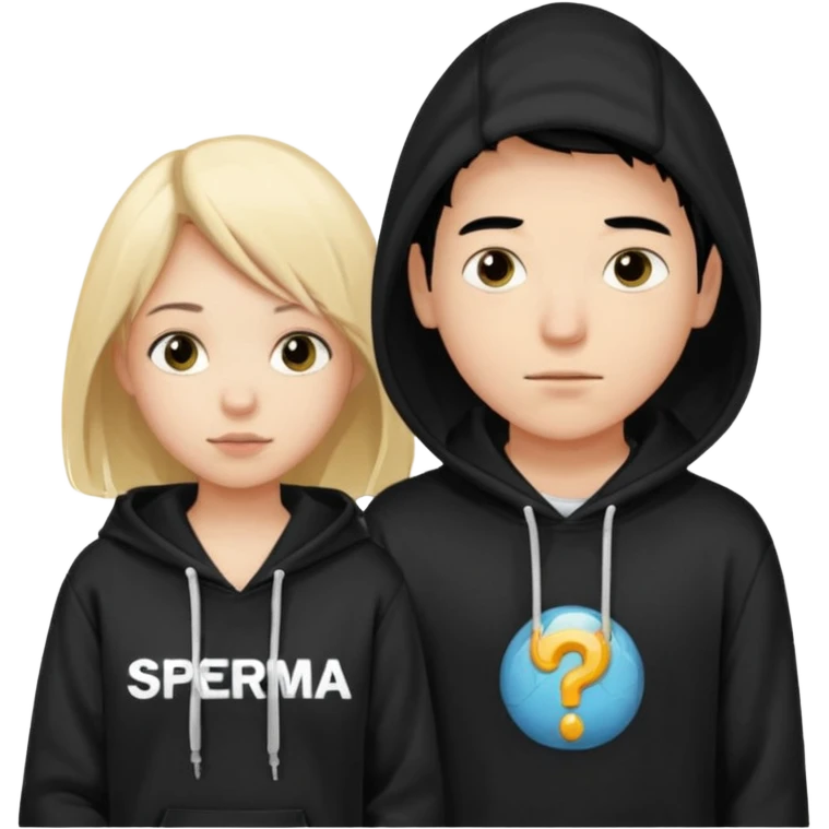 chce by to byla taka emotka 🙍‍♂️
chlopaka z czarnymi losami i czarna bluza z biaty.m
napisem "sperma" na srdoku i zeby za nim stala taka ladna blondynka z wlosami do klatki piersiowej ciagnaca za sznurek od
kaptura od bluzy tej pierwszej osobyl emoji