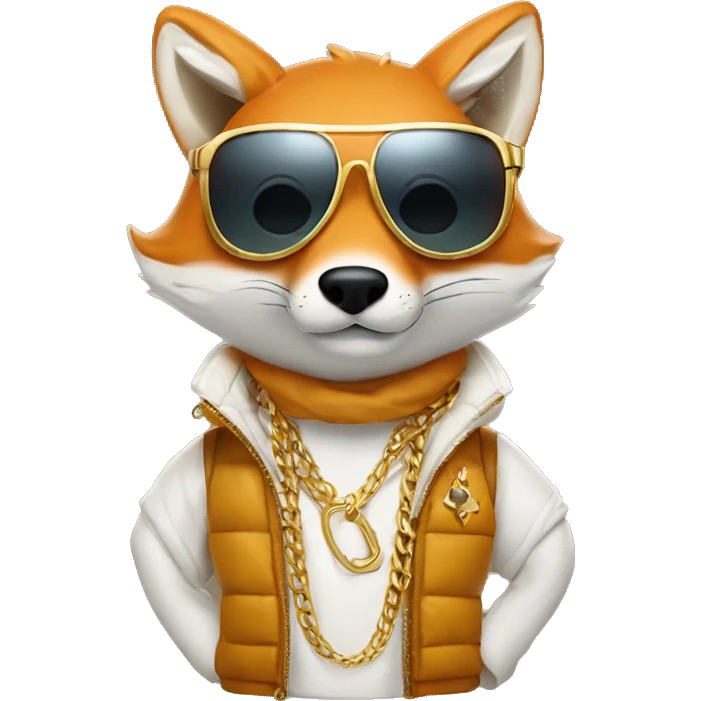 fox wearing a white puffer vest and sun glasses and a gold chain emoji