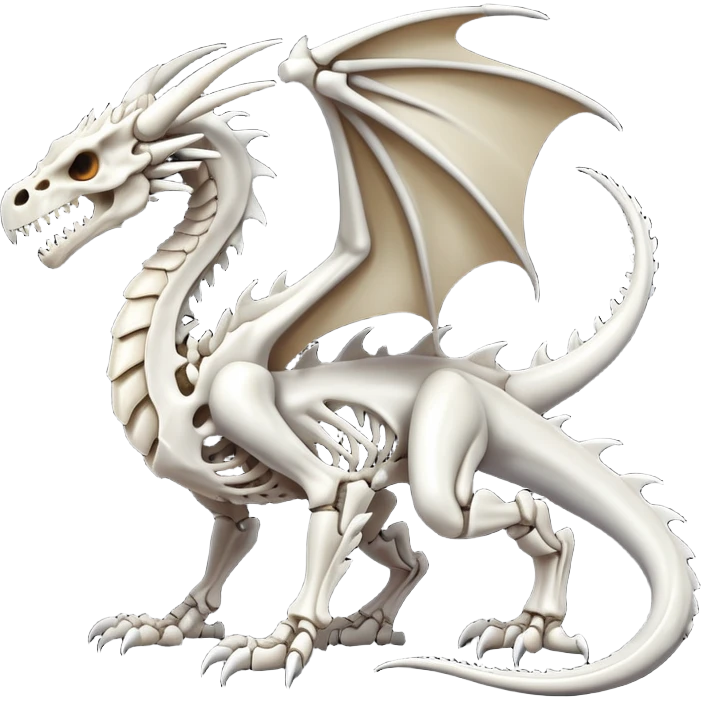 An epic shiny cool edgy skeletal bone dragon, full body emoji