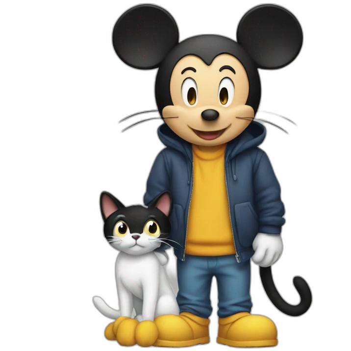 Mickey with a cat emoji
