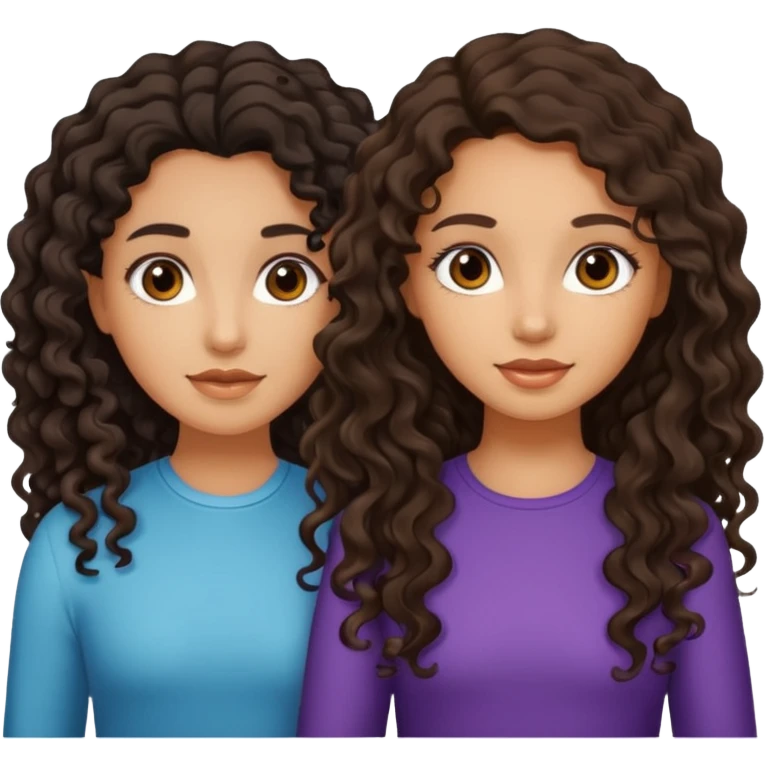 Pretty tan girl with dark curly hair with light skin girl with long dark wavy hair emoji