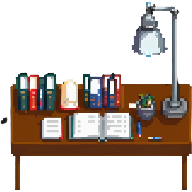 desk with a lamp, books, and papers, symbolizing studying emoji