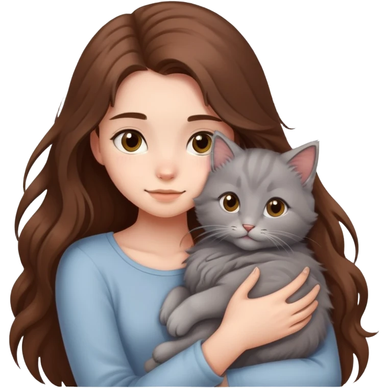 A girl with long hair tightly hugged a kitten emoji