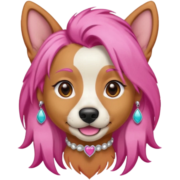 pink haired dog wearing earrings emoji