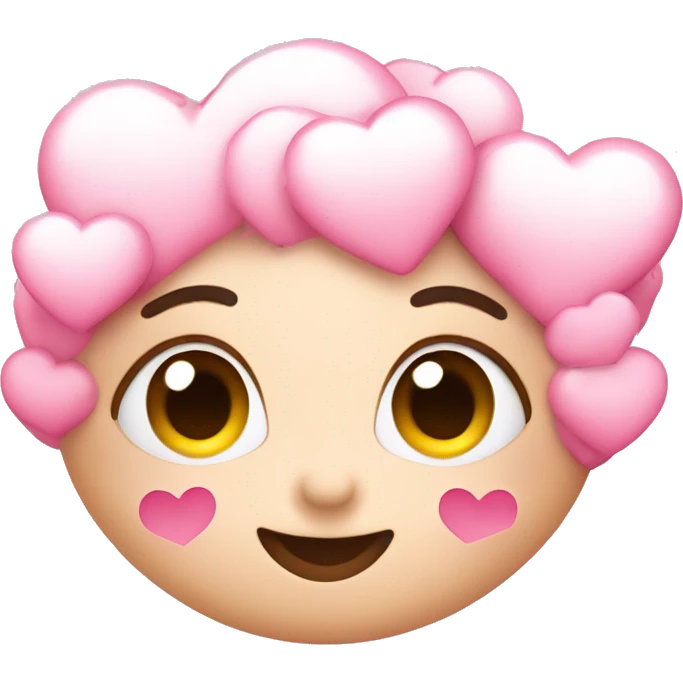 Normal face emoji with pink heart eyes and hearts also pink all around it with clouds  emoji