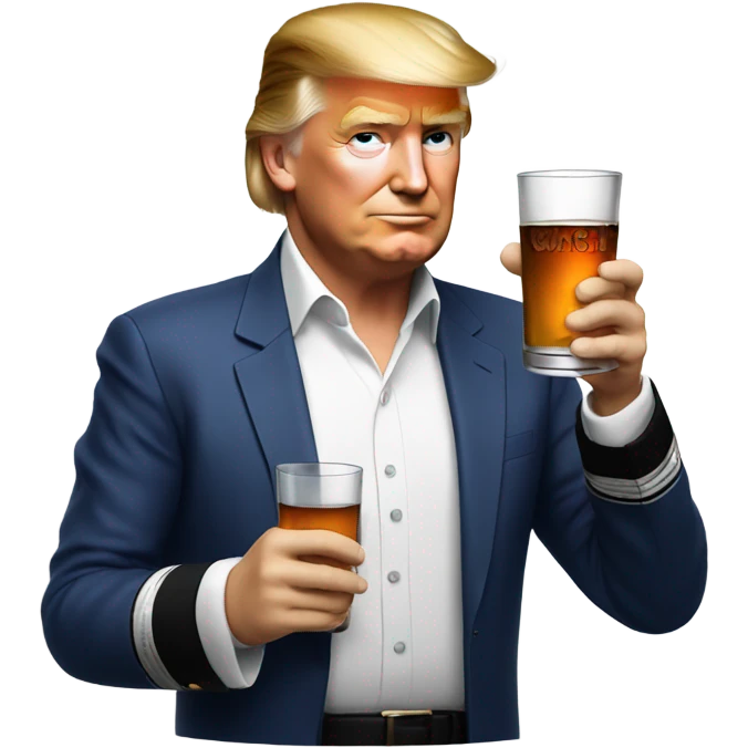 Trump drinking whiskey with Super Bowl shirt emoji
