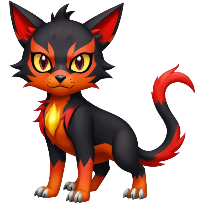 Cool edgy Torracat-Houndour-Litten-Digimon, full body emoji