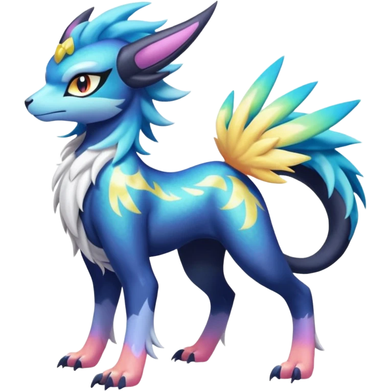 Shiny Sunny furry neon colorful scaly painted Asian pastel-gradient Absol-Meloetta-Solgaleo-Luxray-Suicune-fusion emoji