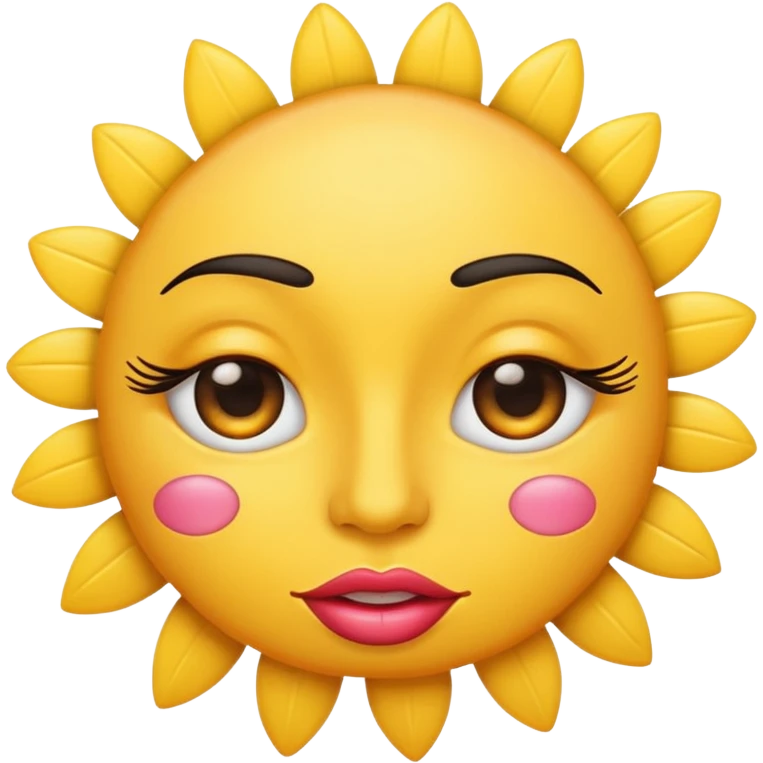 A yellow emoji with eyelashes and big lips tanning  emoji