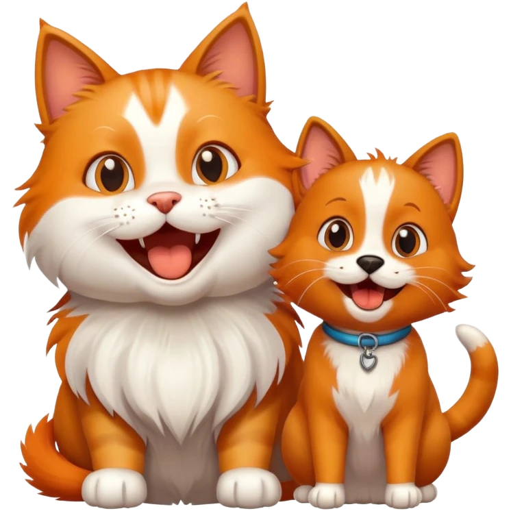 Excited happy cat being greeted by a friendly dog emoji