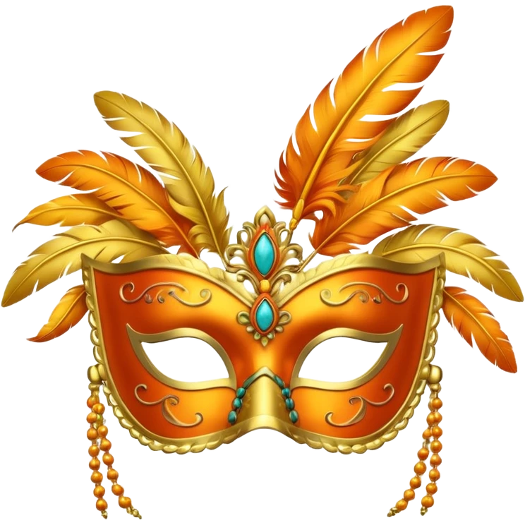 masquerade mask with yellow and orange feathers emoji