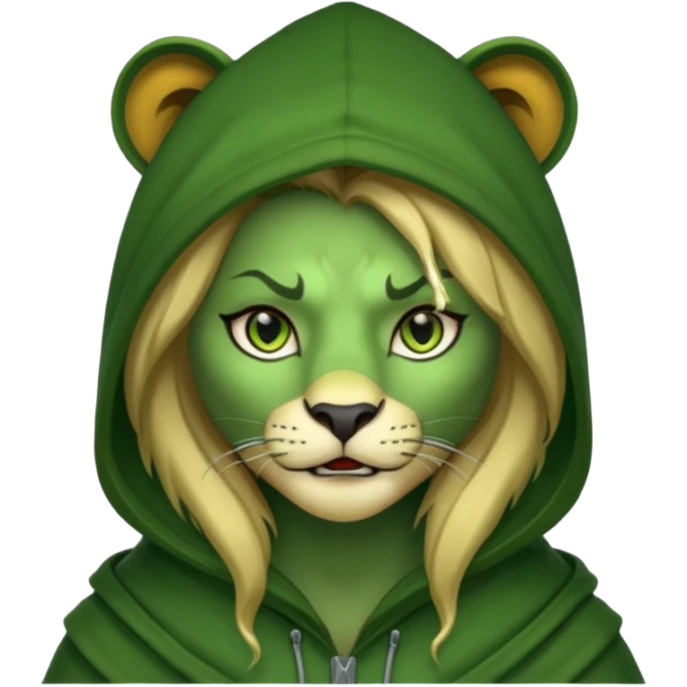 green Hooded lion woman emoji