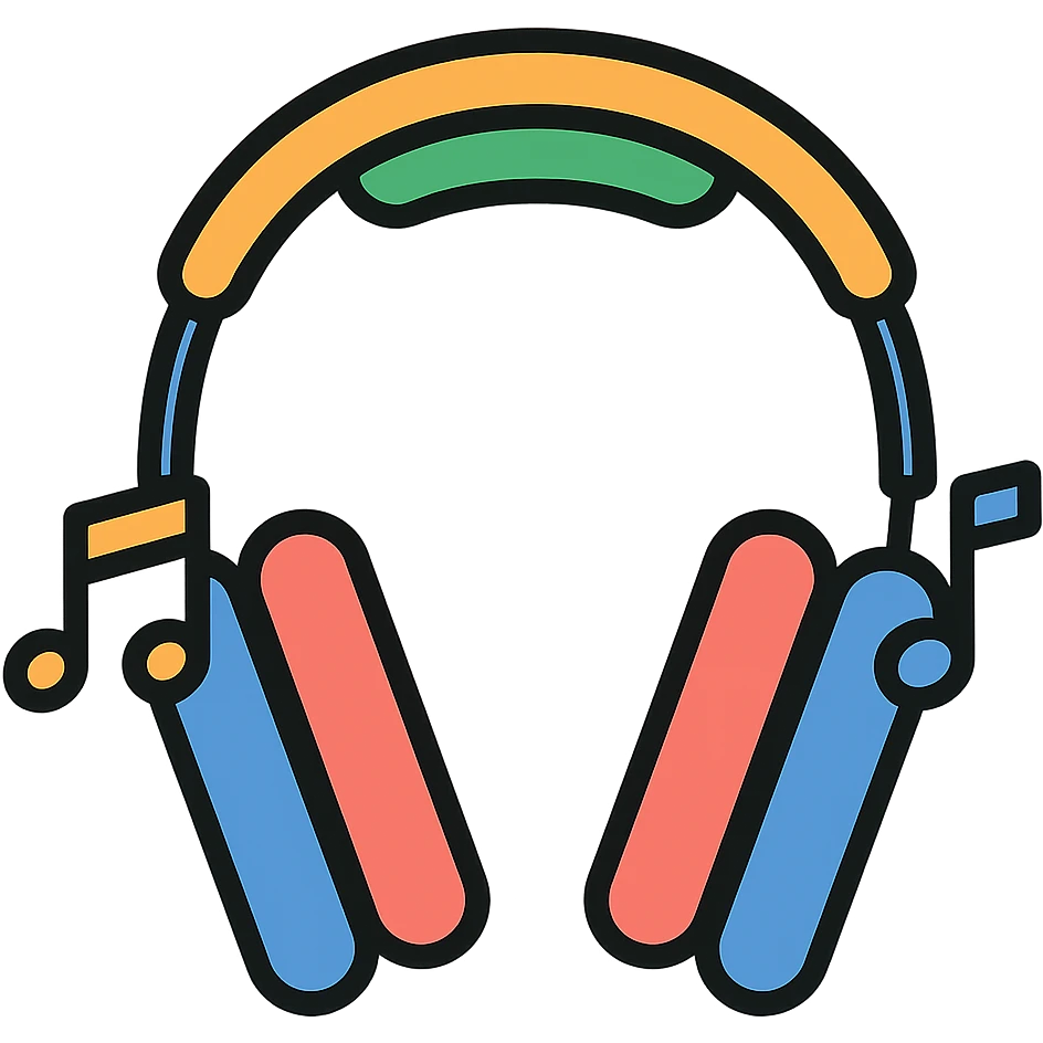 Add music notes to the AirPods MAX headphones in color outline icon style. emoji