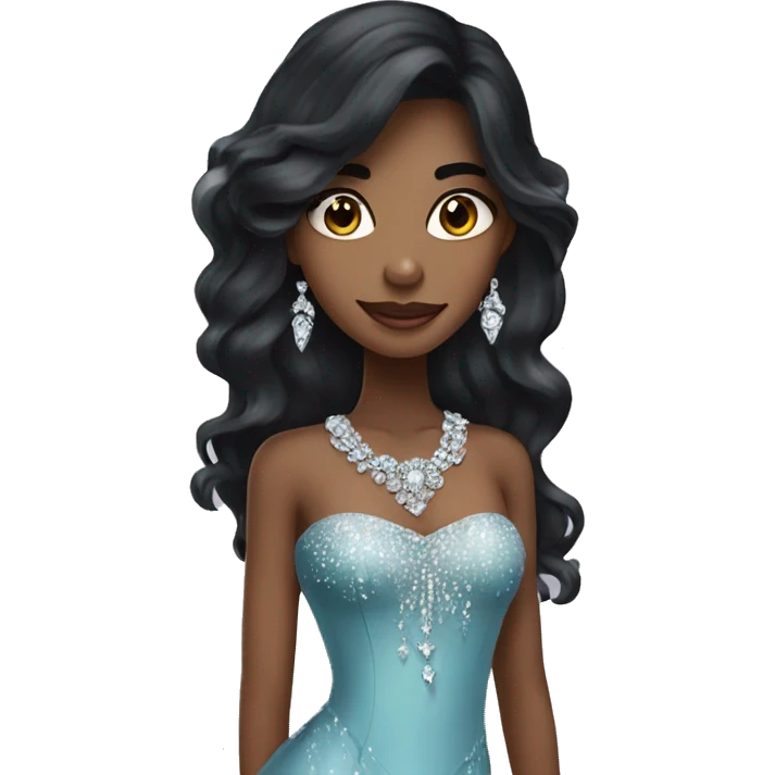Black long hair  beautiful girl wearing diamond ring in fancy clothes emoji