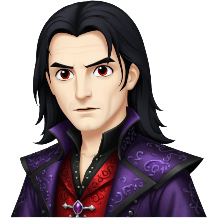 Valdislaus Dracula from Van Helsing with long black hair, black sequin outfit emoji