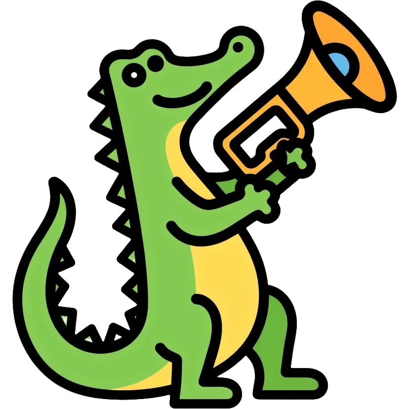 Crocodile playing a bombardino brass instrument emoji