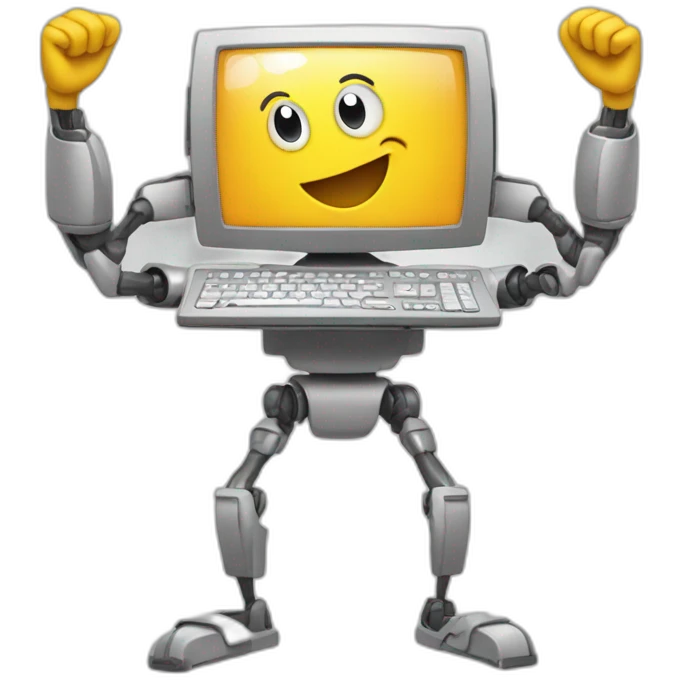 Anthropomorphic computer with arms and legs doing something random emoji