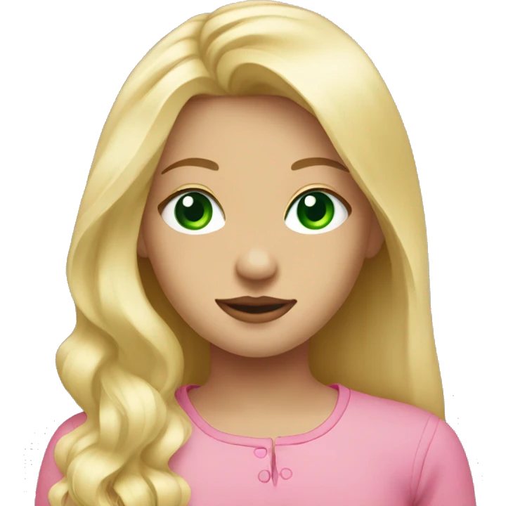 blonde hair down green eye girl standing with pink long sleeves emoji