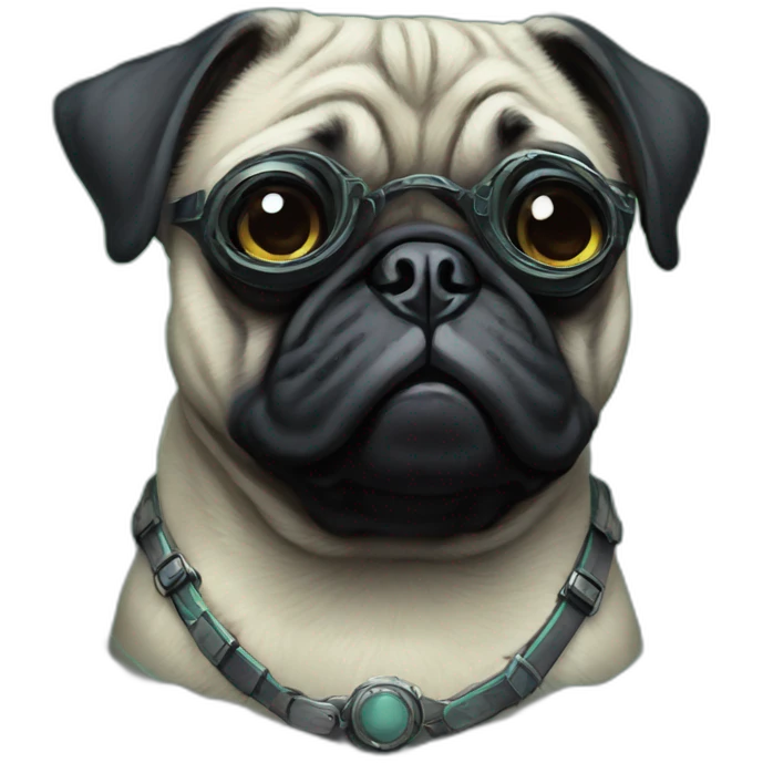 A cyberpunk black pug in Art Nouveau style during 1910 emoji