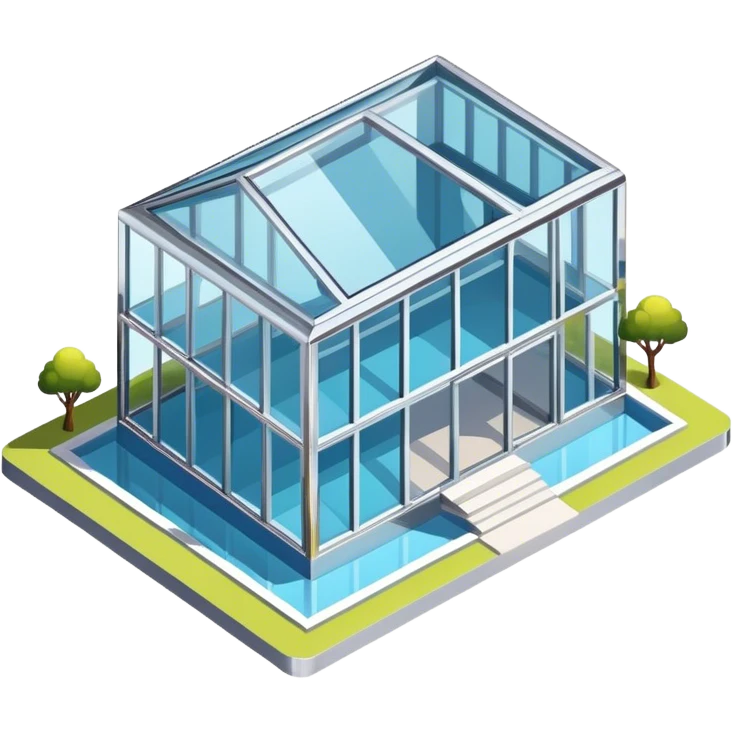 Modern chrome and tinted glass house isometric exterior view emoji