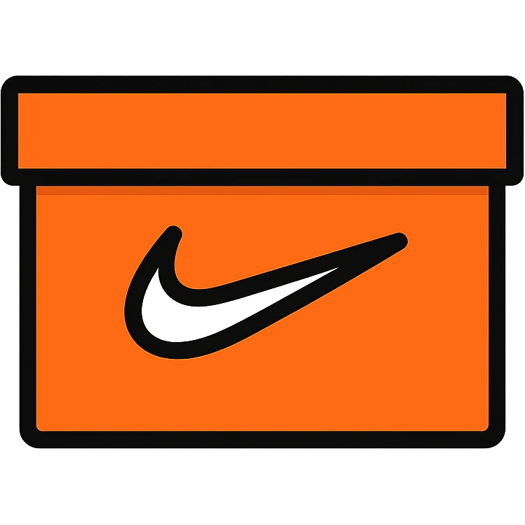 minimal flat icon style Nike shoe box, orange rectangle with white Nike swoosh, no details, transparent background emoji