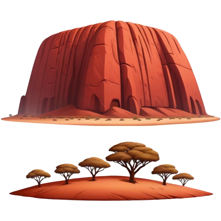 Cinematic Realistic Uluru Landmark Emoji, showcasing the massive, red monolith rising from the desert rendered with rich textures and warm, dramatic lighting. emoji