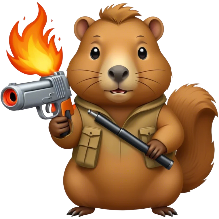 capybara with fire gun fire in hands emoji