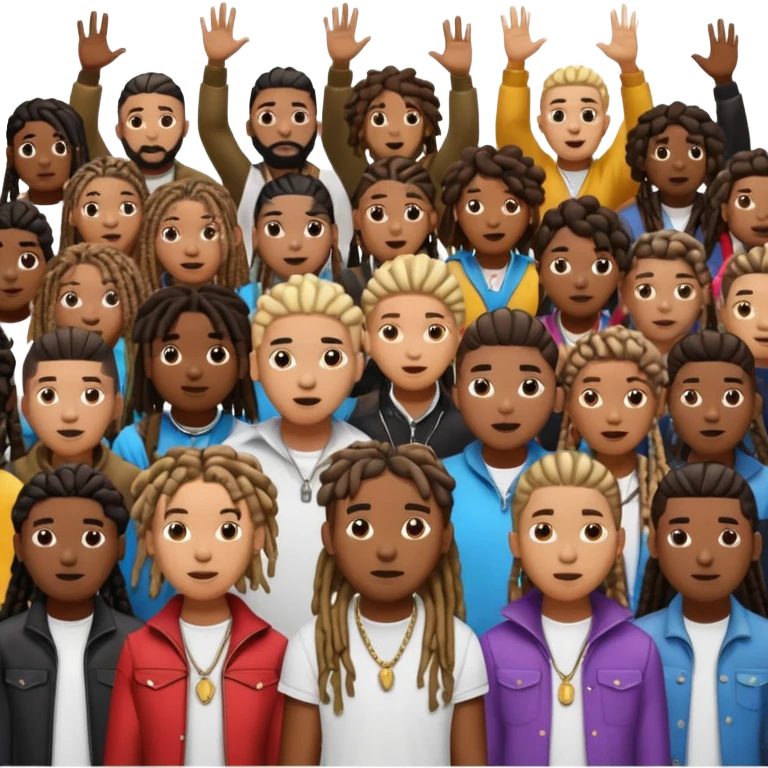Crowd of fans consisting of African American men with dreadlocks and And African men's with low top and high top curly taper fade haircuts and African American women with braids all in crowd enjoying concert emoji