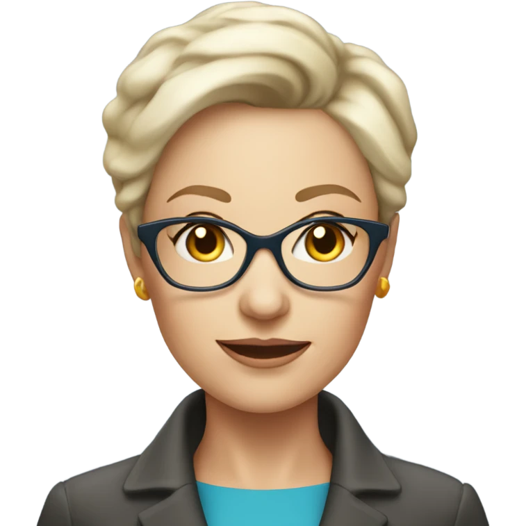 Middle aged white lesbian woman realtor with glasses and short hair and blue eyes emoji