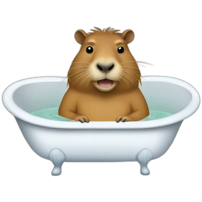Capybara in a bathtub, holding a Macbook in his paws emoji